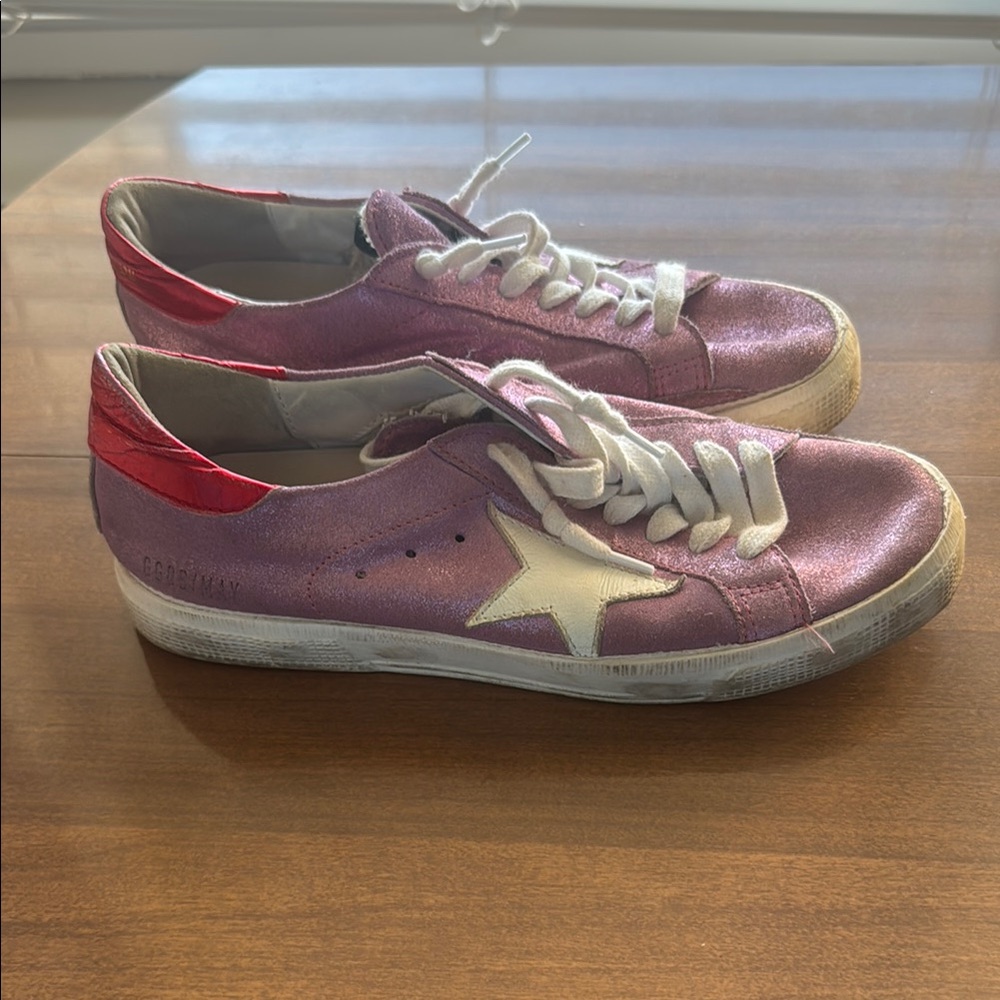 Golden Goose Pink and Red Sneakers with Star Detail